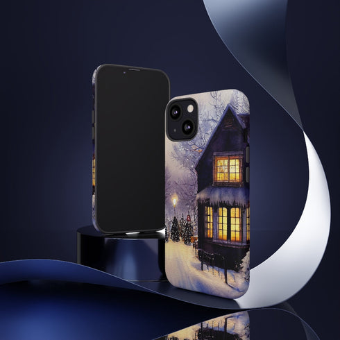 Glowing Homes in the Snow with Christmas Decorations - Impact Resistant Phone Case